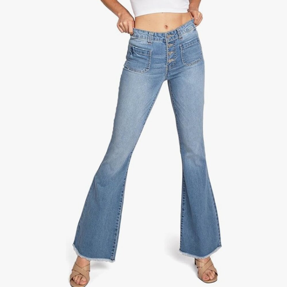 Celebrity Pink Regeneration Juniors Patch Pocket Flare Jeans